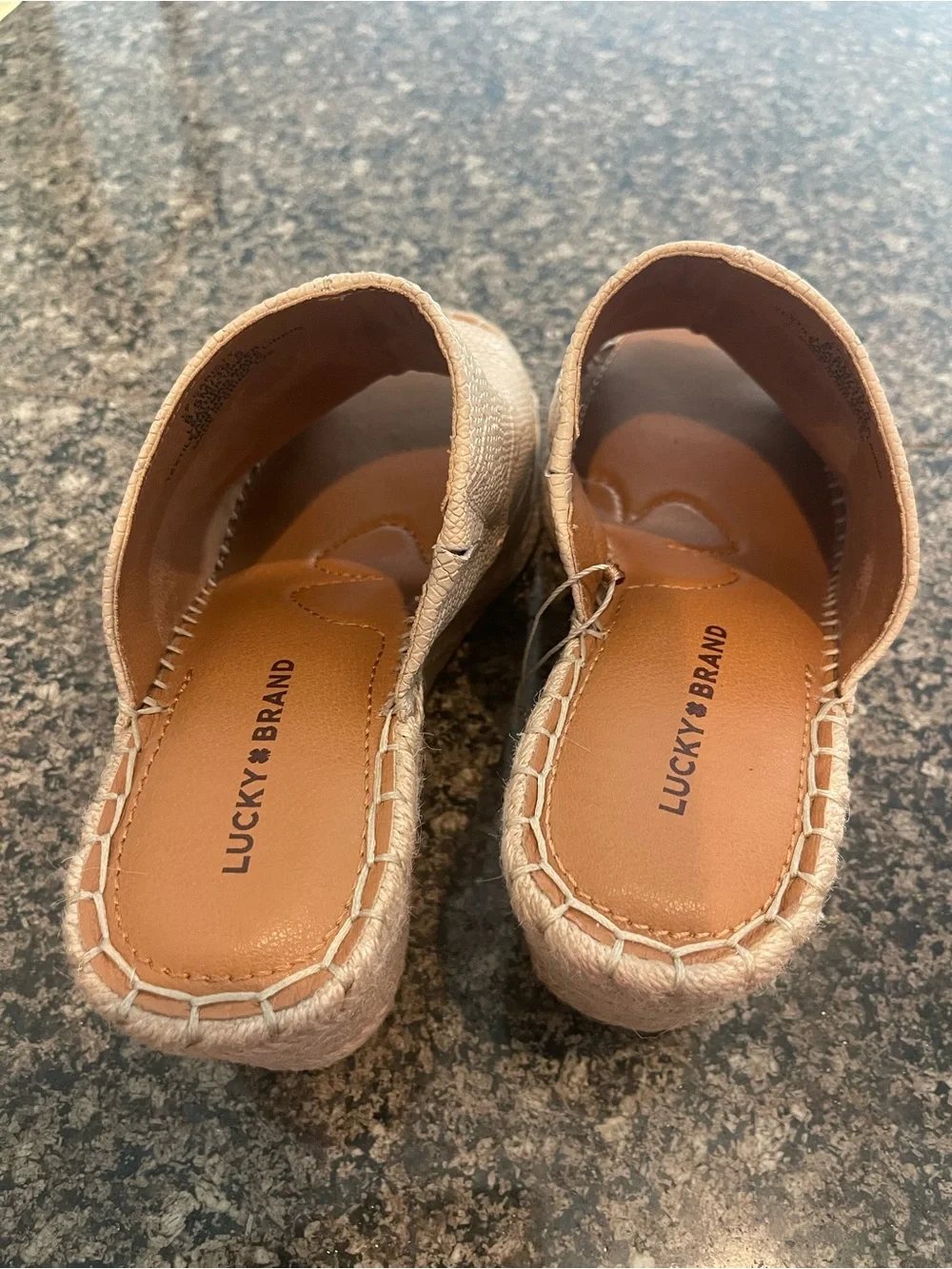 Lucky Brand Cream Textured Espadrille Slide Wedges
